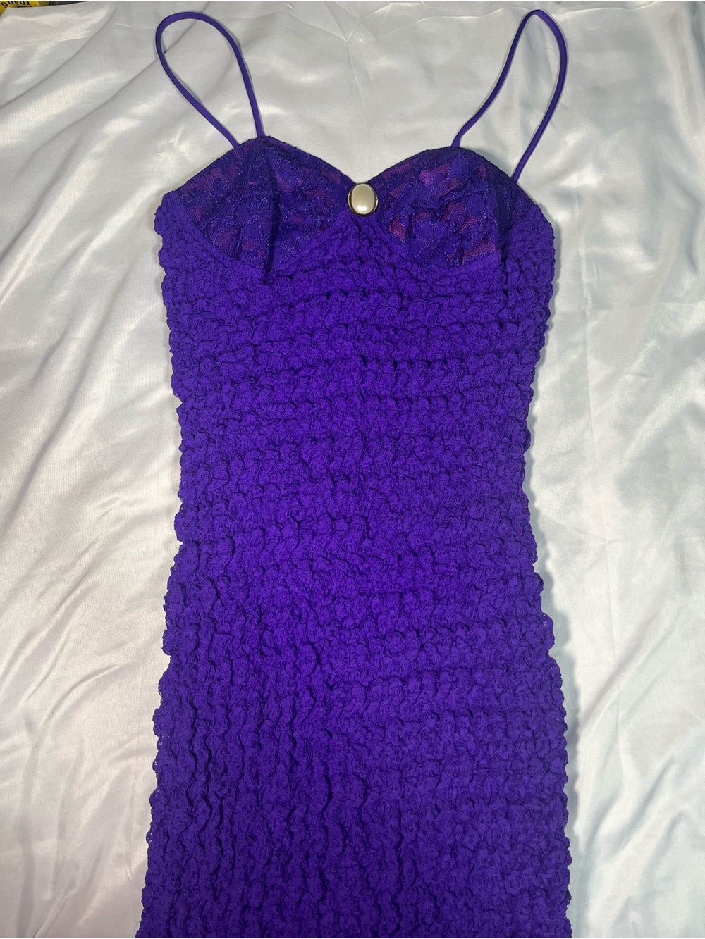 Vintage Y2K Purple Popcorn Textured Mini Dress Medium Spaghetti Strap Lace